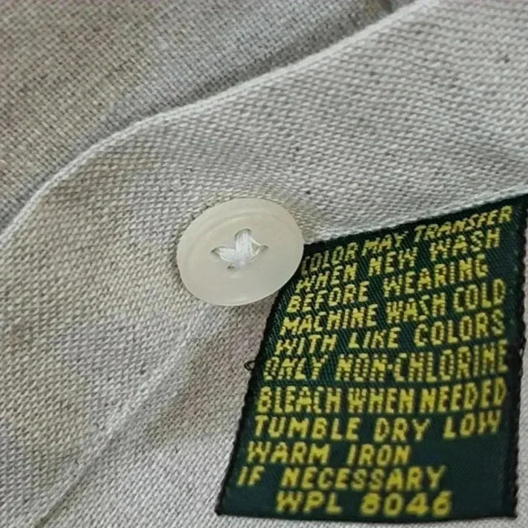 Club Room Wrinkle Resistant Button Front Shirt Large Linen Blend Beige - Picture 4 of 6